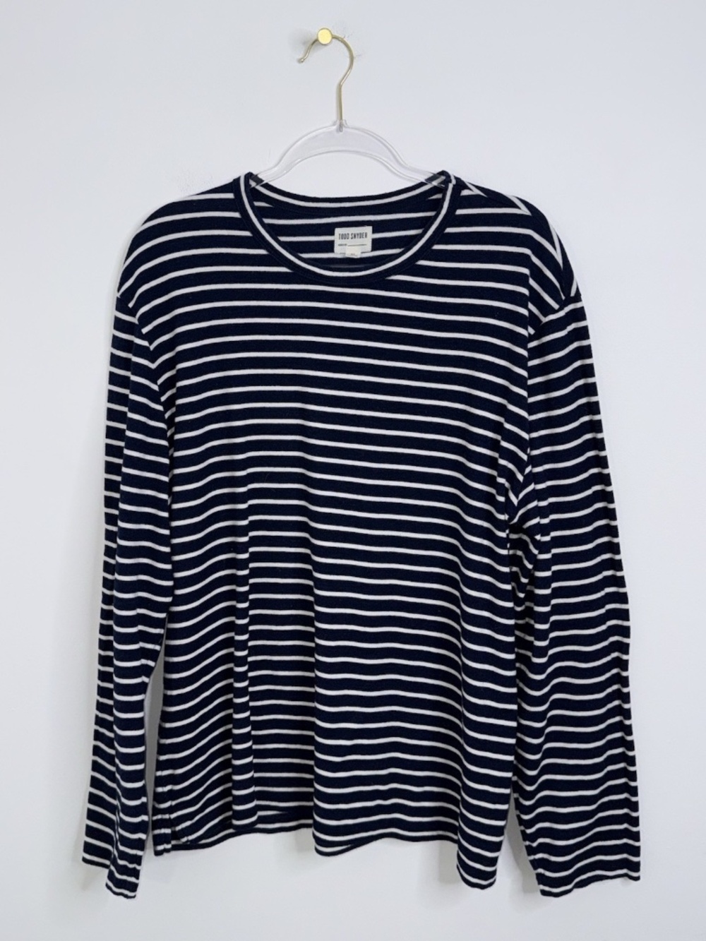 TODD SNYDER Mens Sz XL Japanese Nautical Striped LS Tee Navy Blue White Cotton